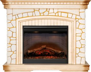 Электрокамин Glasgow - Слоновая кость, патина / Шампань (Высота 1070мм) с очагом Symphony 26'' DF2608-INT