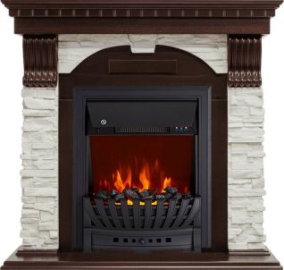 Электрокамин Dublin угловой - Темный дуб / Сланец белый с очагом Aspen Black