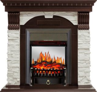 Электрокамин Dublin угловой - Темный дуб / Сланец белый с очагом Fobos FX M Black RC