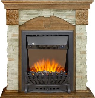 Электрокамин Dublin (Разборный) - Дуб коньяк / Камень Онтарио с очагом Aspen Black
