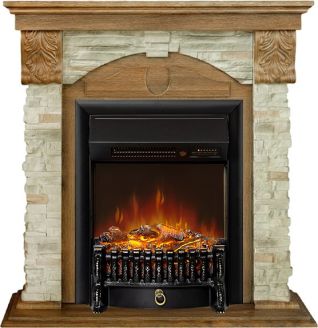 Электрокамин Dublin (Разборный) - Дуб коньяк / Камень Онтарио с очагом Fobos FX M Black RC