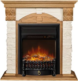 Электрокамин Dublin (Разборный) - Дуб / Сланец бежевый с очагом Fobos FX M Black RC