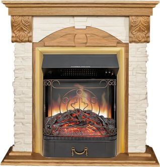 Электрокамин Dublin (Разборный) - Дуб / Сланец бежевый с очагом Majestic FX Brass